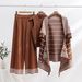 Women's Clothing Suits For Women, Striped All Match Collar Sweater Vest, Tassel Shawl Coat, Knitted Wide Leg Pants Three Piece Suit_ecoleips.com