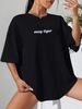 Women's Clothing Women's Casual Black T-Shirt Round Neck Short Sleeve Letter Print Simple Sports Top Style Loose Fit_ecoleips.com