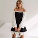2026 Spring/Summer New European American Cross-Border High-End Classic Black And White A-Line Dress With Off-Shoulder_ecoleips.com
