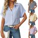 2025 Spring/Summer New Women's Loose Short Sleeve Pocket Casual Striped Shirt_ecoleips.com