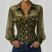 Voya Women's Leopard Print Patchwork Mesh Pocket Elegant Button Up Shirt Temperament Top Available In Multiple Colors_ecoleips.com