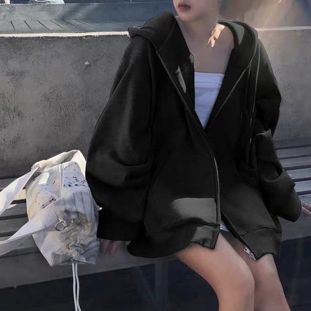 Hooded Sweater Women's Loose Leisure Sports Coat Autumn Long Sleeve Cardigan Zipper Top Wholesale_ecoleips.com