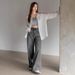 American Street Retro Ash Gray Washed Jeans For Women, Autumn And Winter Hot-Selling High-Waisted Loose Wide-Leg_ecoleips.com