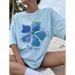 European Size Women's Floral Print Cotton Top Pure Oversized round Neck Drop Shoulder_ecoleips.com