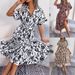 Women's Clothing Spring And Summer Casual Loose Leopard Print Lace Up Shirt Dress_ecoleips.com