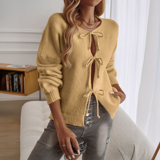 Women's Casual Open Front Cardigan With Belt - Soft Acrylic Blend Knit Sweater For Autumn Winter Women's Clothing_ecoleips.com
