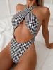 Women's Slim Fit Halter Neck Backless One Piece Bikini Sexy Striped Polka Dot Swimsuit European American Style Summer Vacation_ecoleips.com