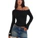 Women's Sexy One Shoulder Long Sleeved T-Shirt Rhinestones Rivets Pleated Slimming Trendy Top for Spring_ecoleips.com
