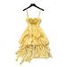 French Style Women's Yellow Halter Neck Dress Summer Irregular Cake Skirt with Ruffles High End Feel_ecoleips.com