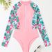 Aria Basics 2024 European And American Cross-border New Long-sleeve One-piece Swimsuit For Women, Swimwear, Diving Surfing Suit,_ecoleips.com