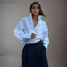 Fashion White Silhouette Shirt Women's Stand Collar Cross Loose Long Sleeves Sense Of Design Blouse New P58Q_ecoleips.com