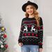 Women's Knit Sweater Fall Christmas Deer Pattern Loose Fit Round Neck Long Sleeve Pullover Top_ecoleips.com