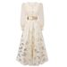 Elegant Princess-Style Chiffon Mesh Square Neck Long Sleeve Dress With Lace-Up Waist & Flared Skirt_ecoleips.com