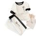 Women's Summer Thin Two-Piece Set Casual T-Shirt And Pants with Panda Print Pocket_ecoleips.com