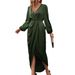 Women's Satin Maxi Dress With Slit Lantern Sleeves Irregular Long Sleeves Casual Elegant Fashion For Spring Summer_ecoleips.com