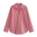 Women's 3D Print Long Sleeve Striped Shirt Loose Fit Versatile Stylish Top for Spring/Summer Commuters_ecoleips.com