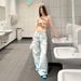 Washed And Worn Wide-leg Light Blue Jeans Women's Summer New Design Straight Loose Casual Pants_ecoleips.com