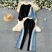European And American Fashion Suit For Women, Vintage Casual Color-block Long-sleeve Sweatshirt With Denim Patchwork_ecoleips.com