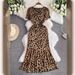 Leopard Print Slim Fit Dress for Women V Neck Long Sleeve Sexy Summer Style with Slit Waist Medium Length Hip Skirt_ecoleips.com