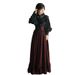 French European Court Sleeve Lace Shirt Striped Long Dress Two-Piece Set Dark Style_ecoleips.com