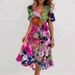 Women's Floral Print Dress V Neck Summer New Arrival Casual Comfortable Loose Style_ecoleips.com
