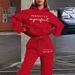 Women's Fashionable Casual Street Dance Wear Autumn/Winter Hooded Sweatshirt And Sweatpants Set Warm Perfect Letter Print Streetwear_ecoleips.com