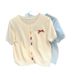 Ladies' Summer Knit Top – Breathable Cotton-Polyester Blend, Open-Front Design With Colorful Buttons (Blue & White, One Size Fits S-L)_ecoleips.com