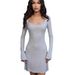 European And American Women's Clothing 2025 Autumn New Fashion Temperament U-neck Long-sleeved Solid Color Fungus Edge Long Dress_ecoleips.com