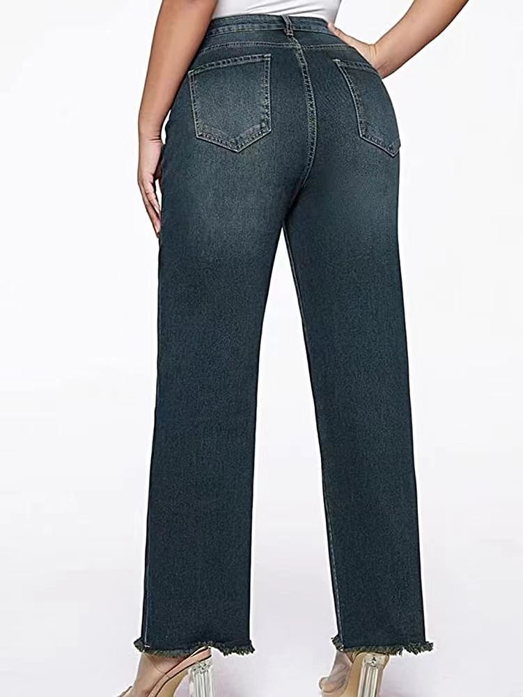 Women's Clothing Temperament Mid Waist Straight Loose Retro Washed Jeans Women's Nine Point Pants_ecoleips.com