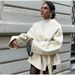 Elegant V-Neck Long-Sleeve Jacket For Women - Oversized Fit, Soft Polyester Blend, 3d Floral Print, Princess Style Lightweight Outerwear (Ivory)_ecoleips.com