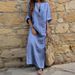 Women's Clothing Women's Style Cotton Linen Yarn Dyed Striped Loose Fit Pocket Dress Long Sleeve For Formal & Casual For Women_ecoleips.com