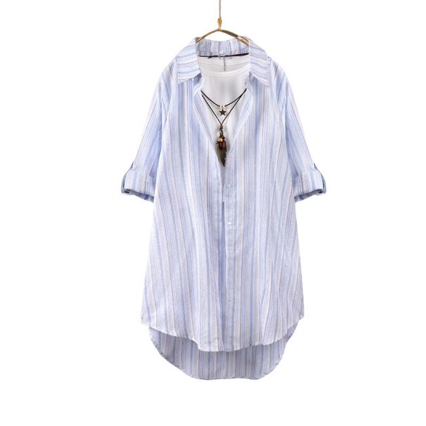 Spring Women's Slimming Long-Sleeved Shirt With Loose Vertical Stripes And Large Size_ecoleips.com