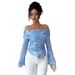European American Cross-border 2026 Spring New Style Women's Top With Off-the-shoulder Neckline, Bell Sleeves,_ecoleips.com
