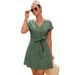Women's Summer Casual V Neck Dress with Tie Pocket European American Style Elegant Fashion Spring/Autumn Regular Size_ecoleips.com