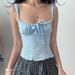 Vacation-style Jacquard Lace-up Vintage European And American Summer Bust-enhancing Hot Girl Tank Top, Short Slim-fit_ecoleips.com