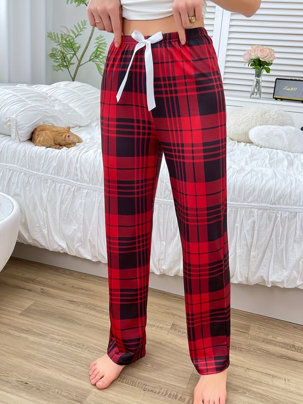 Single Pair Of Autumn Women's Pajamas, Women's Casual Plaid Printed Pajamas, Single Pants That Can Be Worn Outside_ecoleips.com