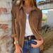 Women's Corduroy Shirt Jacket – Vintage Rivet Pocket Overshirt With British Style (S-XXL, Green/Brown)_ecoleips.com