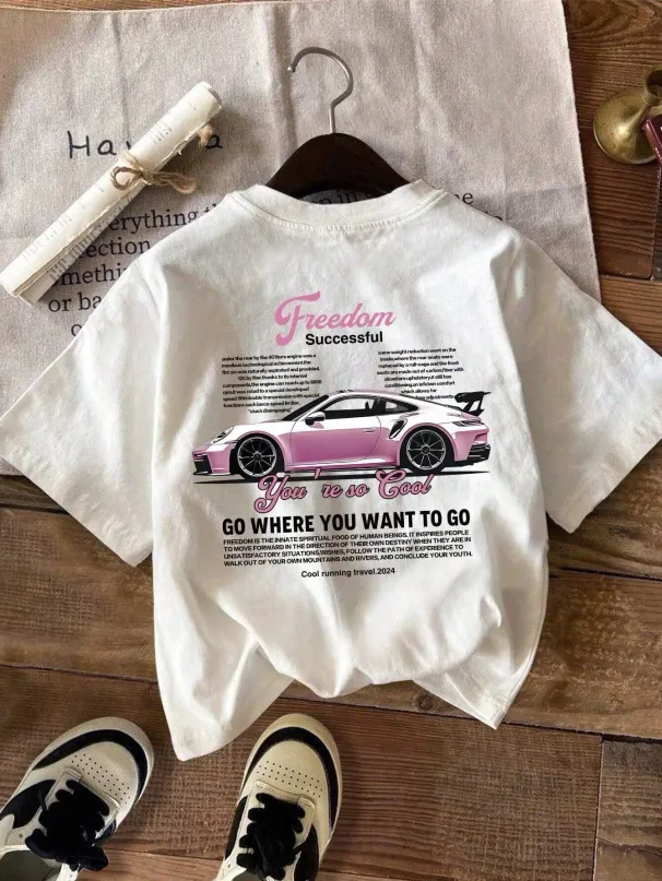 Car Print T Shirt Theme Casual Streetwear Unisex Women Men High Quality Casual Women's Clothing Top Tees_ecoleips.com