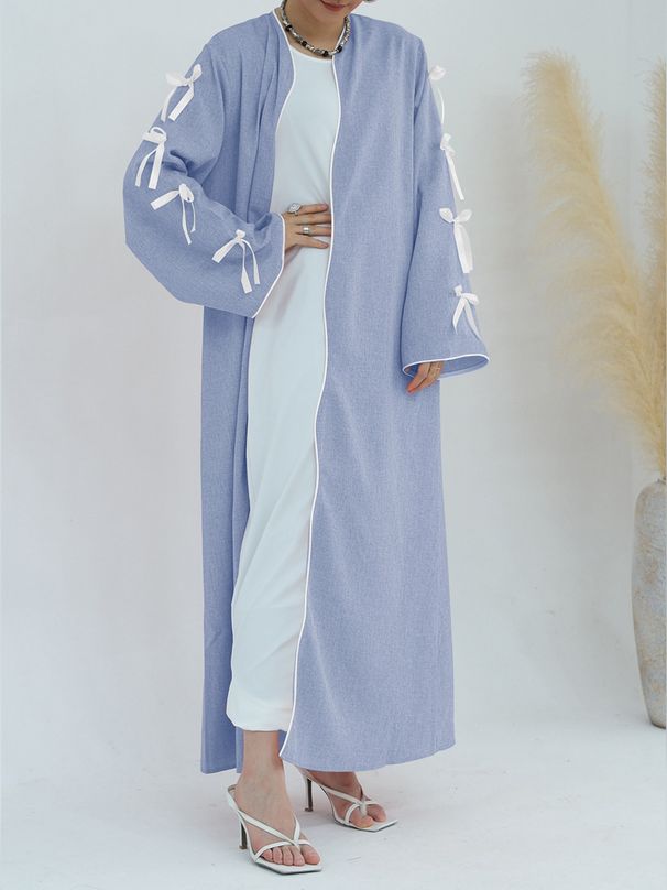 Muslim Dress Women Elegant Muslim Women's Robe With Bow Trim – Modest Islamic Dress For Prayer, Daily Wear & Special Occasions_ecoleips.com