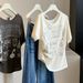 Korean Lace Edge Slanted Shoulder Letter Printing Short-sleeved T-shirt Women's Summer New Irregular Waist And Thin Top Trend_ecoleips.com