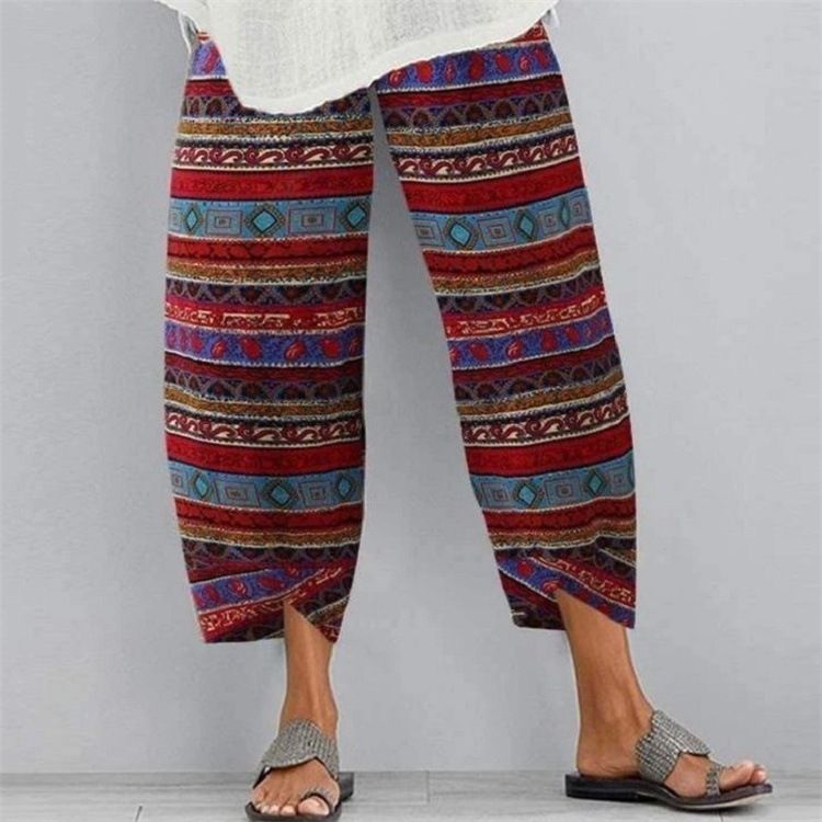 Suitable For All Seasons Spring Summer Women's Multi-color Print Fashion Loose Pocket Cotton Linen Casual Pants For Women_ecoleips.com
