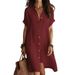 Fashionable Casual Solid Color Shirt Dress Women's Button Down Mid Length Short Sleeved Spring/Autumn Summer_ecoleips.com