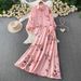 French Romantic Floral Long-Sleeve Shirt & High-Waisted Midi Skirt Set – Casual Sun Protection Outfit (One Size, Multiple Colors)_ecoleips.com