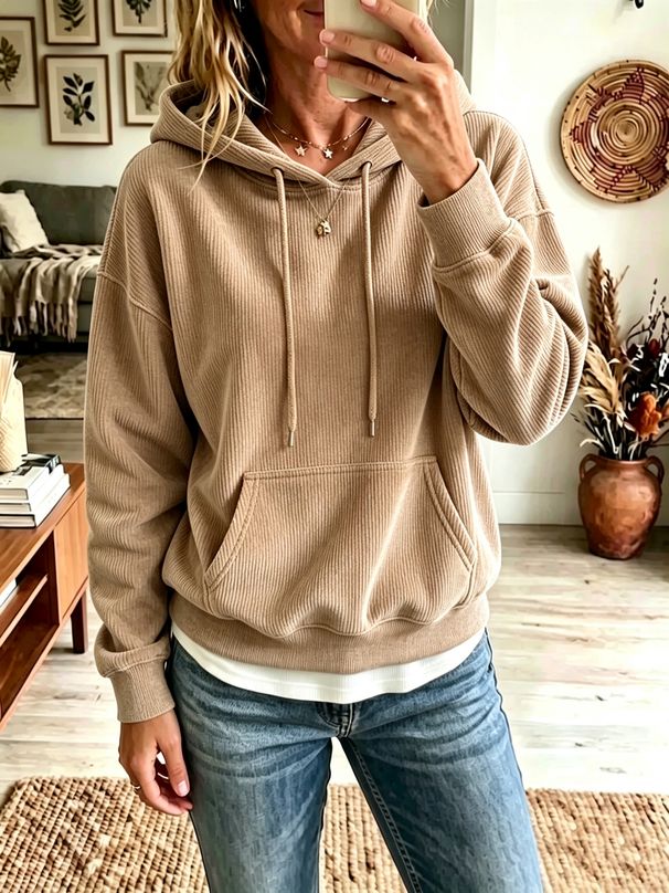 Women's New Autumn And Winter Casual Corduroy Hooded Sweatshirt_ecoleips.com