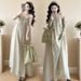 Autumn New Korean Fashion Maternity Dress Two-Piece Set With Strap Cardigan_ecoleips.com