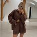 Women's Solid Color Shirt Set Style Double Layer Crepe Fabric Casual Long Sleeved Top And Shorts Spring Summer_ecoleips.com