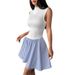 Women's Clothing Splicing Plaid Short Skirt Sleeveless Half High Collar Dress_ecoleips.com