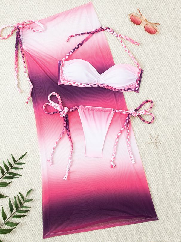 Women's 3-Piece Swimsuit Set Color Blocked Bikini High Waist Skirt Rope Detail Sexy And Stylish Swimwear for Beach Pool_ecoleips.com