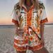 Women's Vacation Style Short Sleeve Shirt & Shorts Set, Floral Print Linen-Look Polyester Outfit For Summer_ecoleips.com