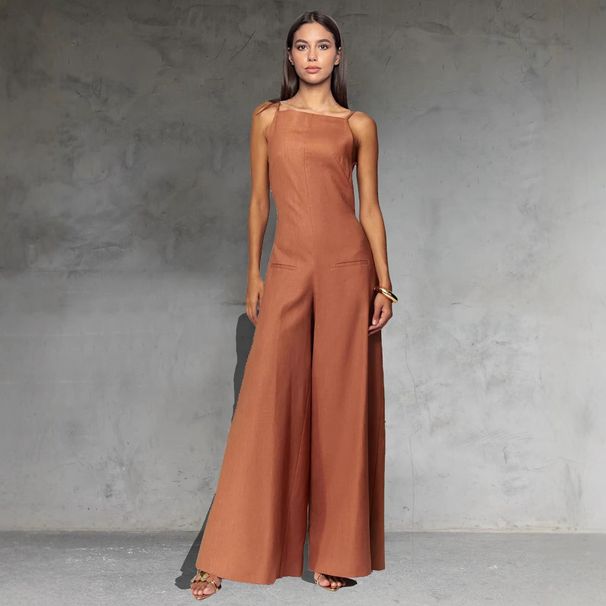 Women's Sleeveless Jumpsuit – Loose Wide Leg Romper For Summer Vacation, Casual Boho Style_ecoleips.com